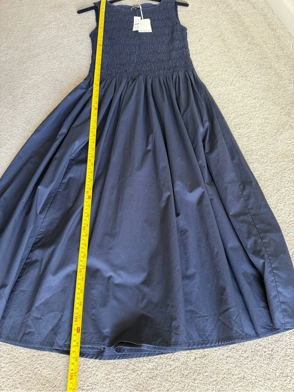 J.Crew Lina Smocked Midi Dress Navy Cotton Sleeveless NWT Size Small